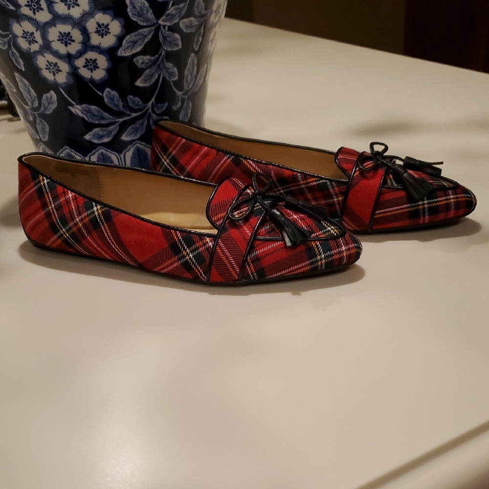 Talbots Red and Black Plaid Flats